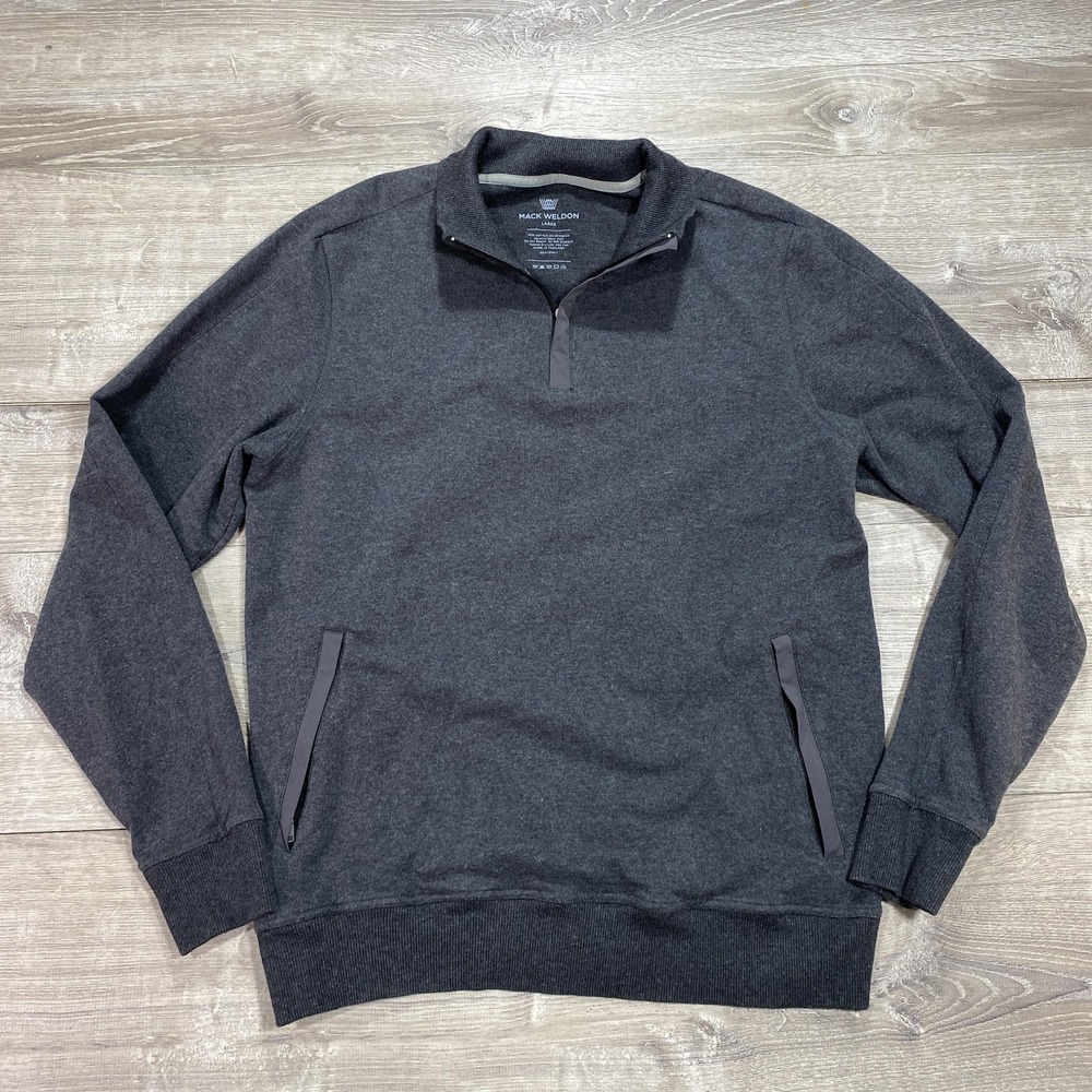 Mack Weldon Sweatshirt Mens Large Gray Quarter Zip Pullover Stretch Pockets